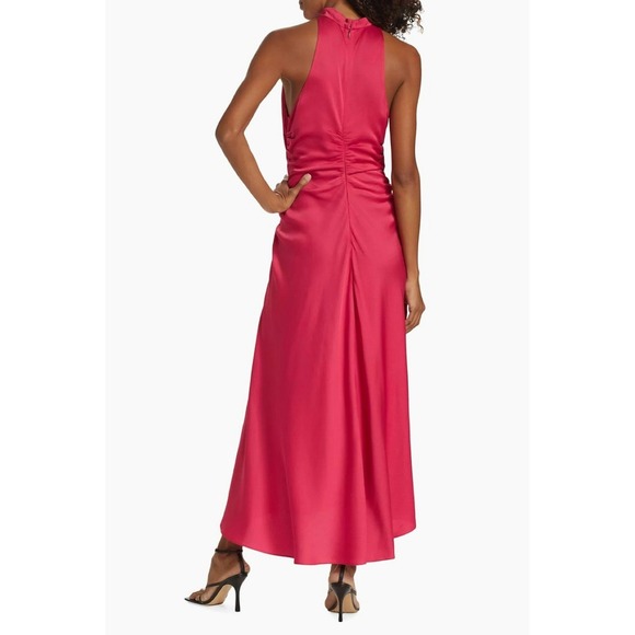 A.L.C. Pink Fuchsia Ruched Halter Midi Dress Sleeveless Cocktail Party Elegant - Picture 3 of 16